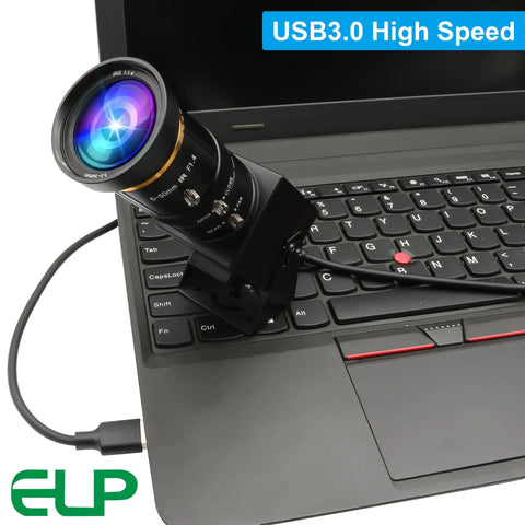 4K 60fps USB 3.0 Webcam With HDMI And USB Output For Dual Display Setup, 10x Zoom Lens 5-50mm mounted on a laptop keyboard