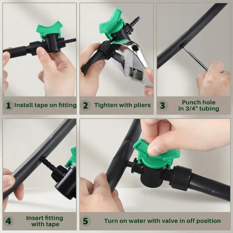 Installation of drip irrigation fittings set twenty pcs five eighth inch to one quarter inch barb tubing takeoff adapters with valves