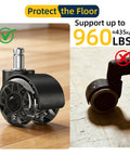 2 Inch Replacement Office Chair Caster Wheels With M10x22mm Threaded Stem 5 Pack showing smooth rolling design and load support.