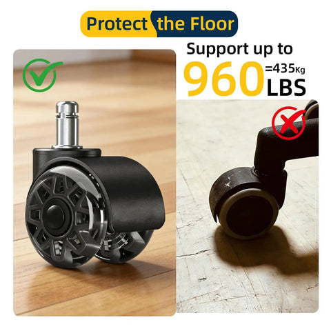 2 Inch Replacement Office Chair Caster Wheels With M10x22mm Threaded Stem 5 Pack showing smooth rolling design and load support.