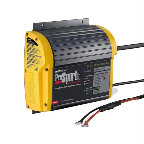 Heavy Duty 20 Amp Marine Battery Charger For Boats 12 24 And 36 Volt Three Bank Waterproof Charging Station side view with cables