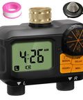 Water Timer For Garden Hose Two Outlet Sprinkler System With Brass Swivel Rain Delay Manual Watering And Automatic Irrigation