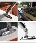 Premium 2 Pack Bimini Top Quick Release Hinge With 316 Stainless Steel Deck Mount showing different angles and installation on a boat.