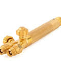 85 Weld Handle With C V For Acetylene Torch Pro Grade Medium Duty Twin Tube Connections, brass material, side view