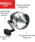 Saltfisher Spincast Fishing Reel 80 Size With Changeable Right Or Left Hand Retrieve Pre Spooled With 20 Pound Line close-up view