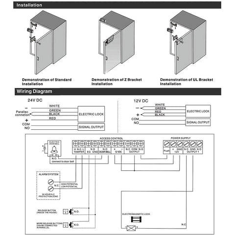Installation and wiring diagram for Heavy Duty 130 Lbs Electric Magnetic Lock For Single Door Access Control 12V Fail Safe.