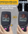 OSPSHPG Multifunctional Wall Scanner showing LCD display, detecting deep targets, and audio alarm feature.