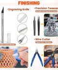 Ultimate All In One 50 Piece 3D Printer Tool Kit For Cleaning And Finishing with precision tweezers, wire cutter, and knife set