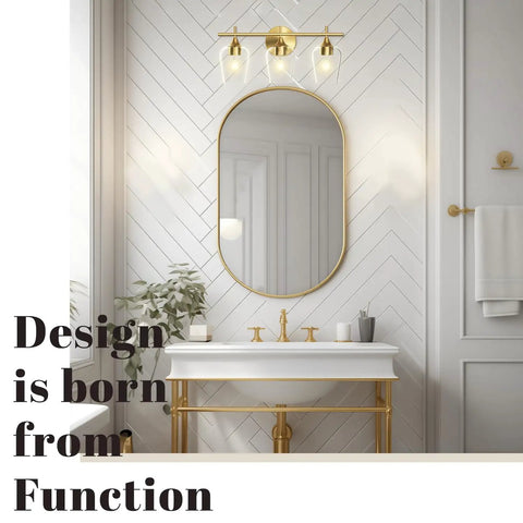 Gold Three Light Vanity Light Over Mirror For Bathroom Modern Wall Mount With Glass Shades Champagne Brass Finish UL Listed