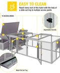 Diagram of Outdoor Wooden Chicken Coop For 4 To 6 Birds With Two Nesting Boxes, detailing access and clean features, Grey AIR45
