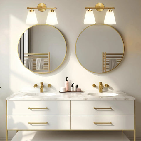 Dope Gold Bathroom Vanity Light Fixture With Frosted Glass Shade Two Light Over Mirror Vanity Lighting Brass Wall Lamps