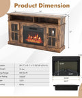 Electric Fireplace TV Stand For 65 Inch TVs With 23 Inch Insert featuring product dimensions and specifications chart