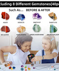 Rock Tumbler Kit With Quiet Polisher And Noise Reduction Cover Speed And Timer Control Includes Four Polishing Grits Rough Gemstones Learning Guide And A Cool Awesome Science Gift For All Ages with kids exploring polished gemstones on table