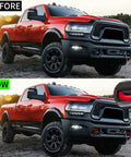 Red truck before and after RAM 2500 3500 Tow Hook Covers Red Car Tow Hitch Cover Set For 2019 To 2026 Dodge RAM 2500 3500 Not Fit 1500