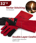 Size M Welding Gloves For Women And Small Hands With Kevlar Reinforcement, 16 Inch Leather Forge Gloves, Heat Resistant Up To 932 Fahrenheit