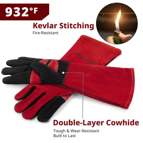 Size M Welding Gloves For Women And Small Hands With Kevlar Reinforcement, 16 Inch Leather Forge Gloves, Heat Resistant Up To 932 Fahrenheit