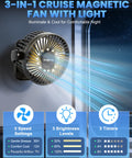 Cruise Ready Magnetic Fan With 12,000mAh Battery, 3 Speed Portable Cabin Cooler With Timer And LED Lights mounted on a wall