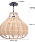 1 Light Rattan Pendant Light With Weave Pattern Natural Wicker Ceiling Fixture dimensions and adjustable cord shown
