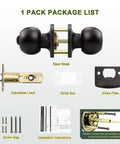 Keyless Privacy Door Knobs Oil Rubbed Bronze Vintage Round Ball Style packaging with components displayed
