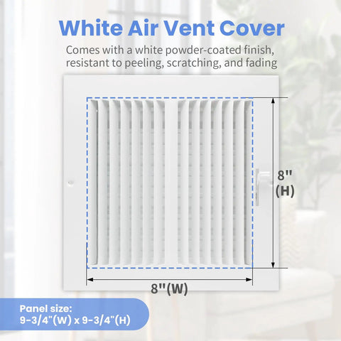 Durable 8 By 8 Inch Duct Opening Air Vent Cover For Wall Or Ceiling Built Tough High Airflow Two Way Steel Ventilation Adjustable