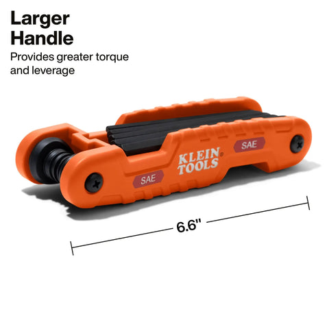 Pro Folding Hex Key Set With 21 SAE And Metric Keys High Leverage Blades in orange tool handle, closed view