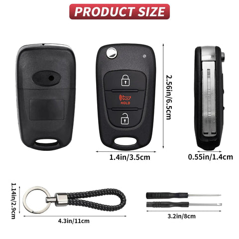 Kia Soul 2010 To 2013 Rio 2012 To 2014 Sportage 2012 To 2014 Three Button Flip Key Fob Shell Case Replacement size and tools