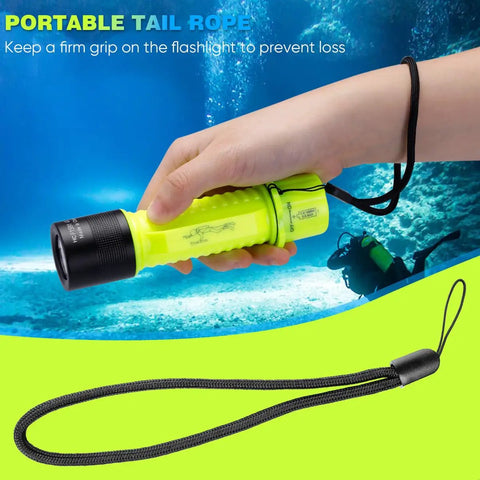 Hand holding 2 Pack IPX8 Waterproof Diving Flashlight Rechargeable Scuba Light With 3 Modes For Diving Snorkeling Fishing Emergency