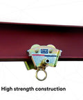 Heavy Duty I Beam Trolley For Self Retracting Lifeline Use With Fixed Rotating D Ring Mounts on I-beam flange.