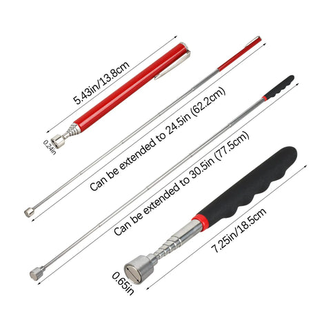 2-Piece Magnetic Pick Up Tool Set With Telescoping Magnets, 15 Lb And 2 Lb Pull Force, Super Handy For Car, Home, Garage And Office, Reaches Tight Gaps To Snag Small Screws, Keys, And Metal Parts