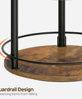 Guardrail detail of 3 Tier Lazy Susan Spice Rack Rotating Turntable Organizer For Cabinet, Countertop And Pantry Spins Smooth Like A Boss With A 360 Degree Spin Rustic Brown And Black Finish SR23BR 10.2 X 10.2 X 18 Inches