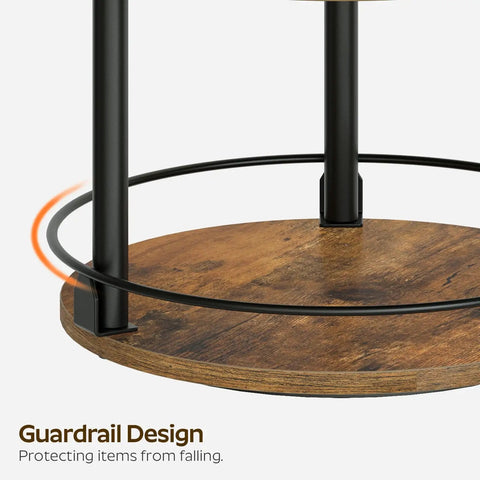 Guardrail detail of 3 Tier Lazy Susan Spice Rack Rotating Turntable Organizer For Cabinet, Countertop And Pantry Spins Smooth Like A Boss With A 360 Degree Spin Rustic Brown And Black Finish SR23BR 10.2 X 10.2 X 18 Inches