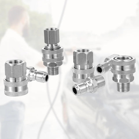 8-piece stainless steel pressure washer quick-connect fittings kit with 3/8 in NPT male/female adapters.