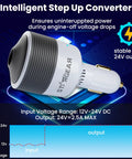 Starlink Mini Car Adapter 12V To 24V DC Step Up Converter With 60W Cigarette Lighter Power Boost Stable 24V Output For Starlink Mini plug-and-play 12V-24V charger, car cigarette lighter adapter with voltage chart
