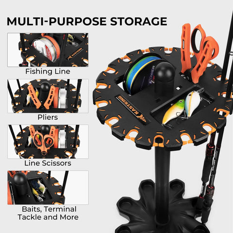 V16 Rotating Fishing Rod Holder For Garage Storage, 360 Degree Base, Holds Up To 16 Rods Or Combos, Space Saving Floor Rack