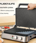4 Slice Panini Press Contact Grill With Removable Non Stick Coated Plates, showing detachable plates and grill surface in kitchen setting.