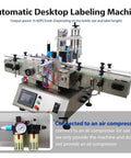 Automatic Desktop Labeling Machine Killer Speed Label Applicator For Square Round And Hexagonal Bottles with air compressor setup.