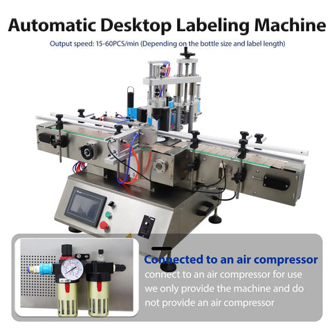 Automatic Desktop Labeling Machine Killer Speed Label Applicator For Square Round And Hexagonal Bottles with air compressor setup.