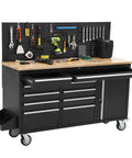 Beefy 61 Inch Tool Cabinet With Wheels 10 Drawers Rolling Tool Chest Heavy Duty Storage Workbench With Power Strip Solid Wood Top