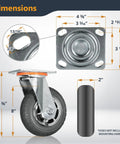 Dimensions of 8-Inch Heavy Duty Caster Wheels Set Of 4 With Dual Locking Brakes Non-Pneumatic Polypropylene Tire All Terrain