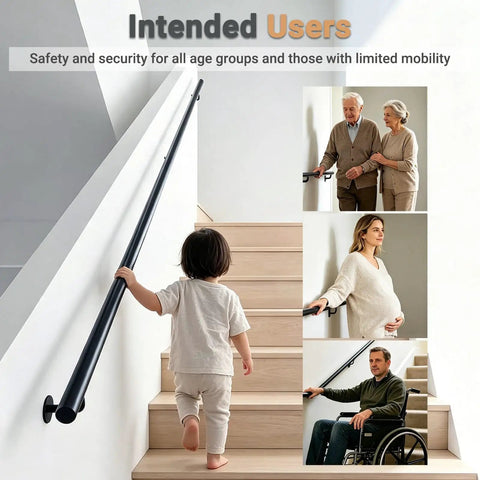Hella Tough Adjustable Stair Handrail With Custom Cut Industrial Steel Finish Weatherproof Indoor Outdoor Grab Bar for seniors and kids