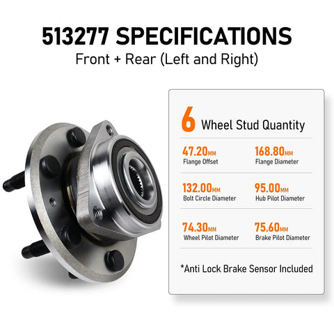 Front Or Rear Wheel Bearing And Hub Assembly Fit For 09 To 17 Chevy Traverse 08 To 17 Buick Enclave 6 Lug With ABS specs