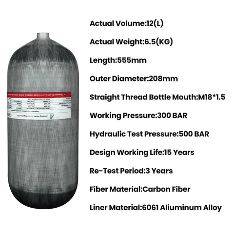 12L 4500 PSI High Pressure Carbon Fiber Tank For PCP Paintball Air Systems And Scuba Diving M18 Thread Lightweight Durable Tank