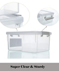 Clear White 10 Pack 1.3 Qt Small Storage Bins With Lids showing close-up of lid and handle design
