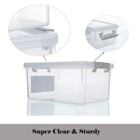 Clear White 10 Pack 1.3 Qt Small Storage Bins With Lids showing close-up of lid and handle design