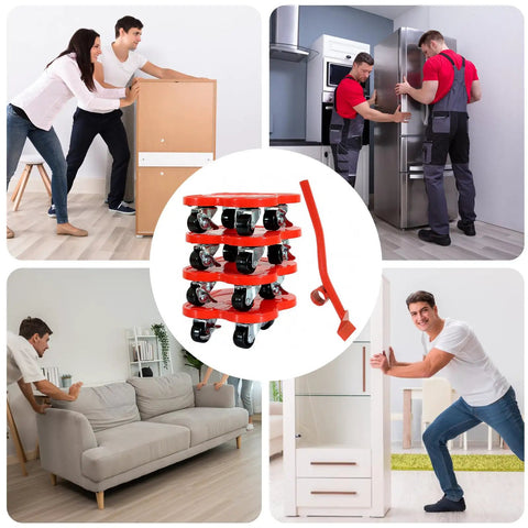 No Sweat Heavy Duty Furniture Mover Sliders With Braked Swivel Wheels And 360 Degree Turn Anti Grip Footpads For Gliding Couches Fridges Cabinets And Massive Loads Up to 1100 Lbs Fast with people moving furniture.