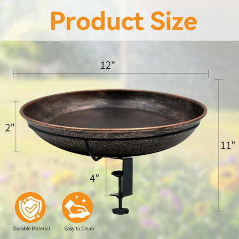 Deck Mounted Bird Bath With Detachable 12 Inch Bowl Thats A Breeze To Clean 0.7 Gallon Capacity Metal Bird Bath For Railings