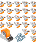 24 Pack 1 Inch Fixed Caster Wheels Buttery Smooth Silent TPR Rubber Replacement Casters Featuring Rock Solid Metal Brackets and screws.