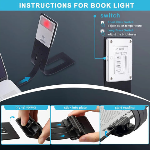 Clip On Bookmark Reading Light For Books In Bed With Adjustable Brightness Levels Soft Eye Friendly LED Built In USB Charge Ideal For Readers And Kids