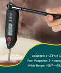 Person holding Six Pack Waterproof Digital Food Thermometers With Long Probes, Instant Read, in pot with black handle