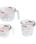 Three Piece Glass Measuring Cups Set With 1 Cup 2 Cup And 4 Cup Sizes For Prep Bake And Cook Ready For Oven Microwave And Dishwasher Safe With Clear Easy To Read Measurements And Durable Built To Last In Your Kitchen